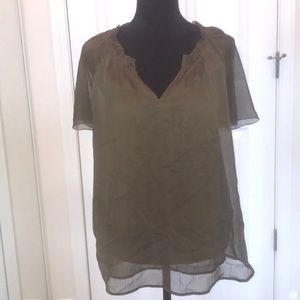 ANN TAYLOR Olive Green Sheer Blouse with Shell M